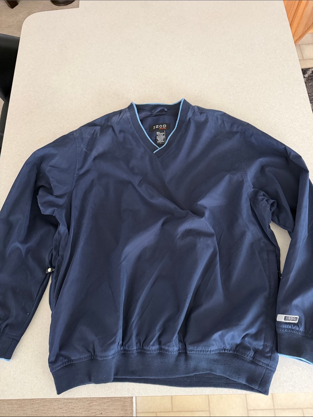 Izod Men's Navy V‑Neck Sweater with Light Blue Trim